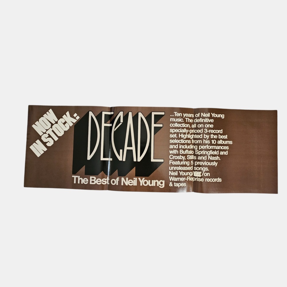 Neil Young Decade VTG 1977 Promo Poster 11x34 Warner Bros. Folk Rock Ad Advert